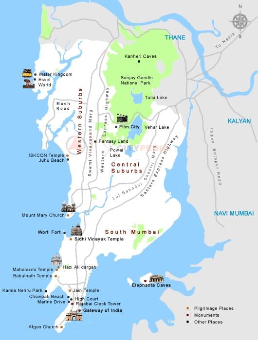 Bombay városban turista térkép